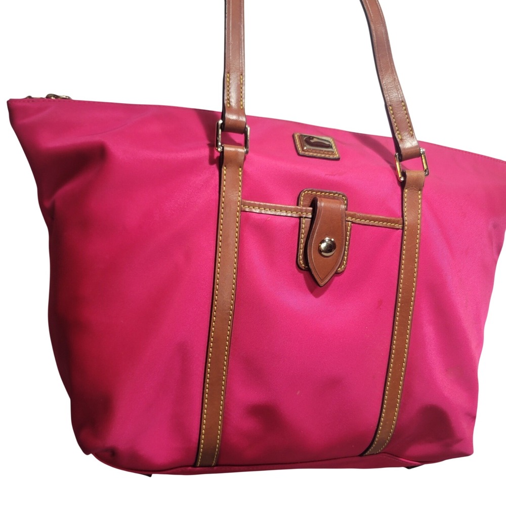 Dooney & Bourke Tote Bag Womens Medium Pink Nylon Leather Trim Zip Top Shopper